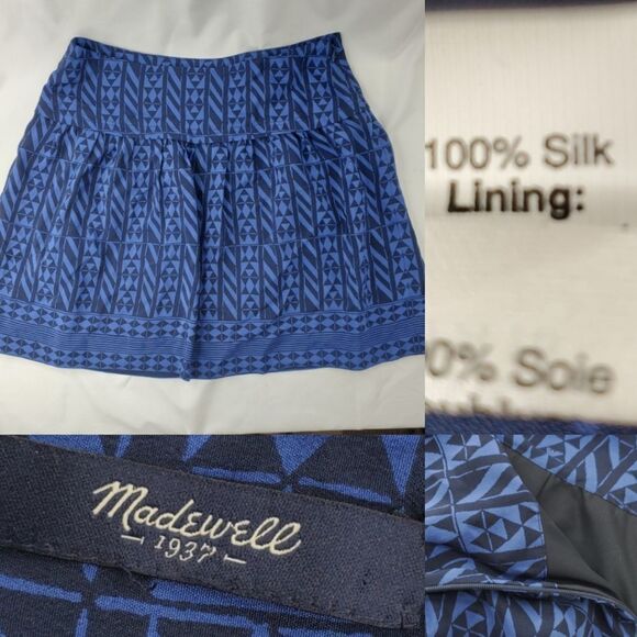 SILK 6 8 MADEWELL BLACK BLUE geometric print lined preppy mini SKIRT medium - Picture 1 of 11